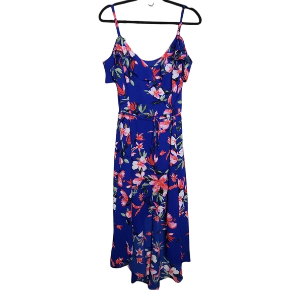 Iz Byer Dresses Iz Byer Wrap Dress High Low Flounce Surplice Dress Blue Floral Junior Xl